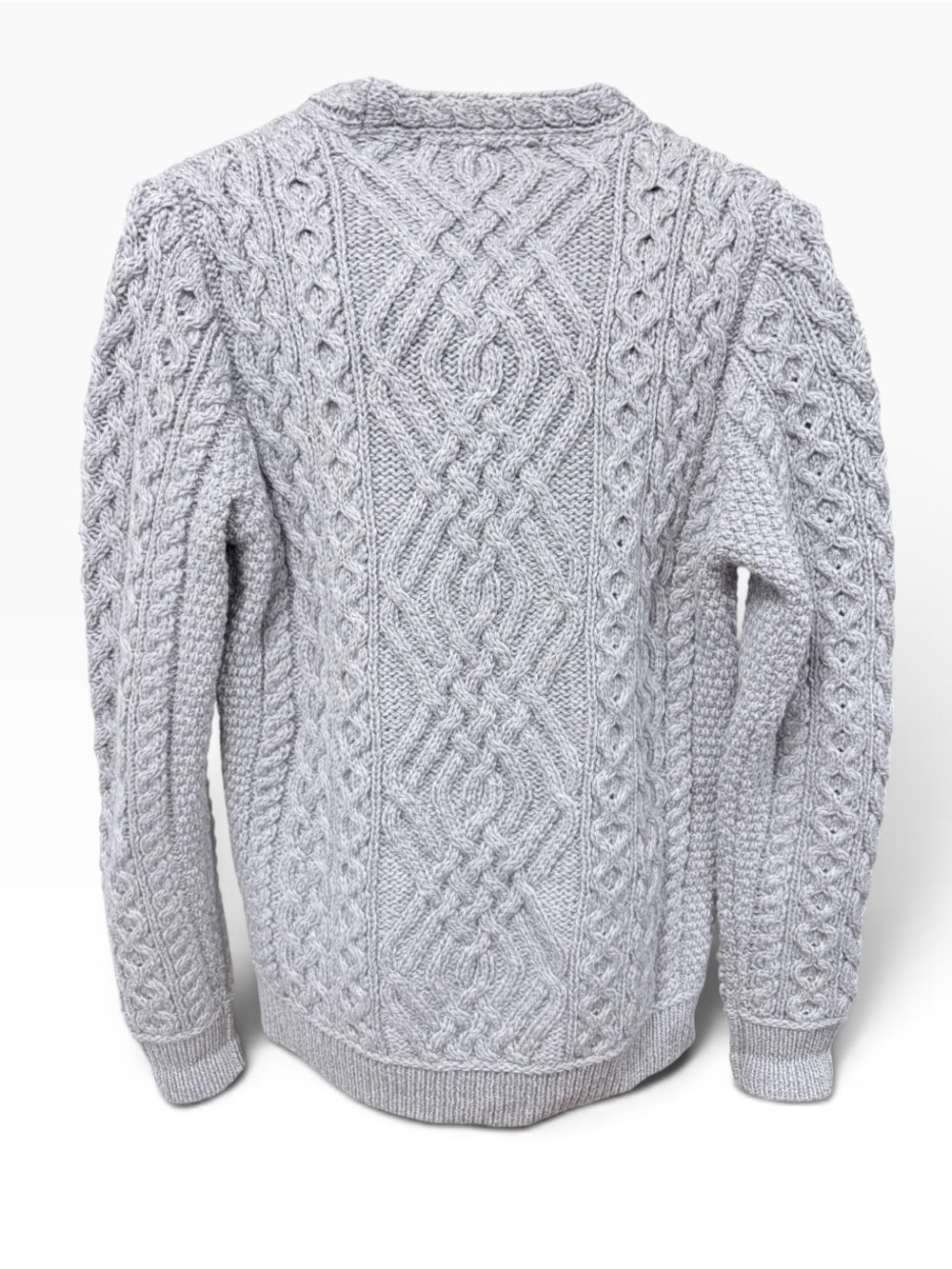 Aran Mor Gray Cable-Knit Irish Crewneck Fisherman 100% Merino Wool Sweater Sz M - Picture 3 of 10